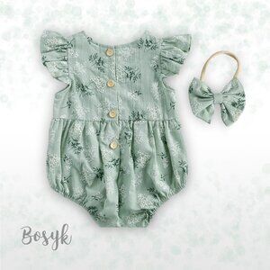 NEW - Short and Long Sleeve Floral Rompers and Bonnet set Bodysuit Baby Girls